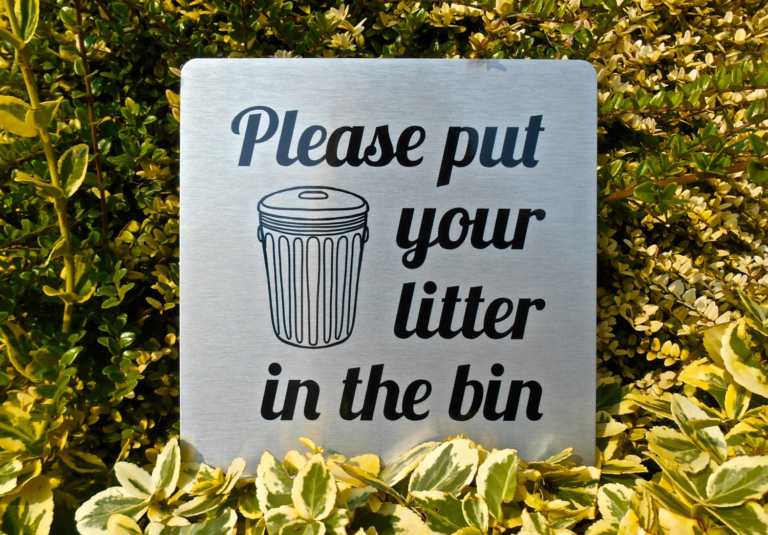 Put your Litter in the bin!. Знаки put Litter in the bin в английском.