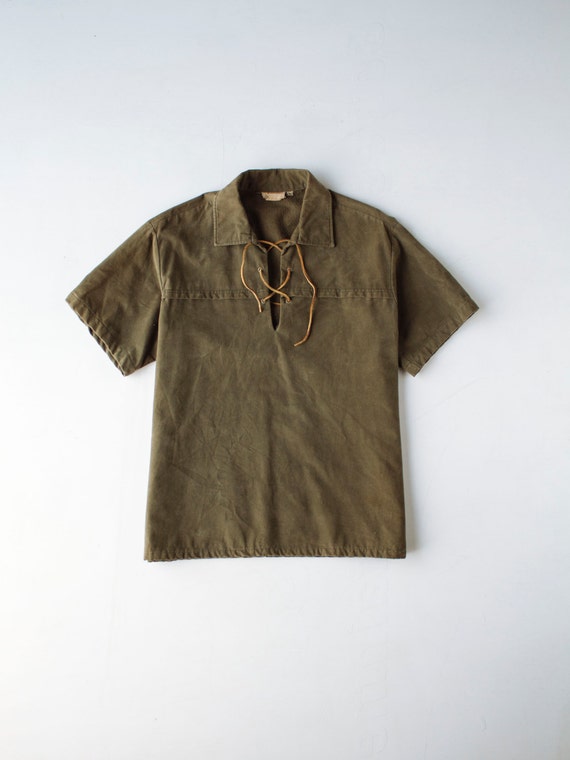 Daniel Boone Shirt Green 60s Faux Suede Trapper Lace-up