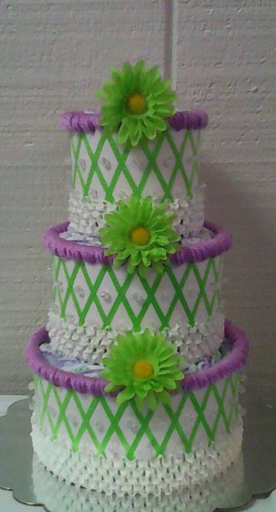 Lilac Purple and Lime Green Diaper Cakes Elegant Themed Baby