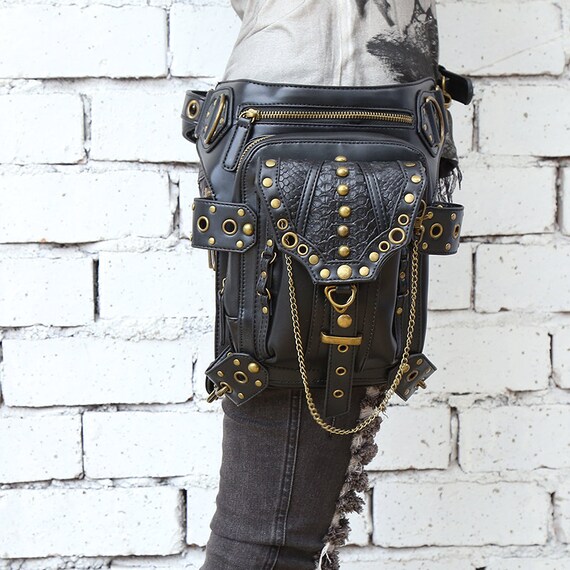 Steam Punk Fanny Packs Gothic PU Leather Crossbody Bags Retro Rivet Shoulder Bags by SteelSir steampunk buy now online