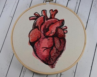 Anatomical Heart Embroidered Wall Art, Valentine's Day Gift, Anniversary Gift