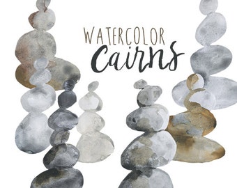 Watercolor Cairns clip art, Cairn clipart, stacked rocks clipart, Natural illustrations, nordic clipart, ancient spirituality, mythological