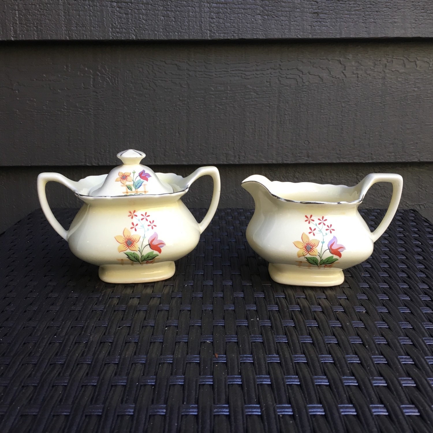 Vintage Sugar Bowl and Creamer Pitcher. Lido Gaylea Canarytone Pattern by WS Spring