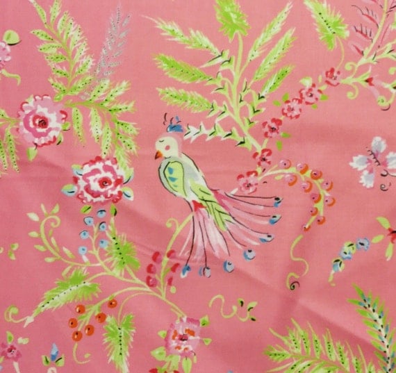 Birds and Flowers on Pink Fabric by Free Spirit cotton