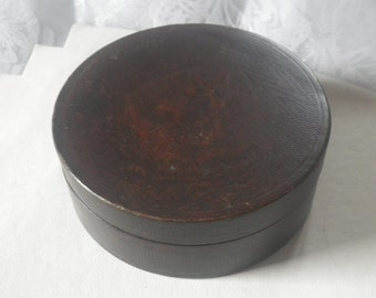 Antique Paper Mache Round Trinket Box Container