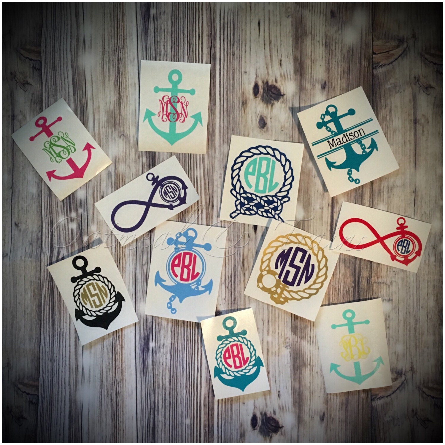 Nautical Monogram Decal vinyl monogram ocean beach anchor