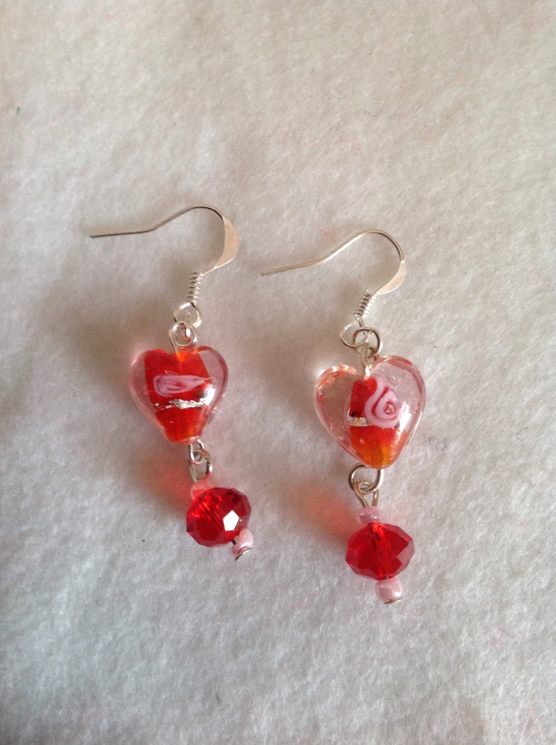 Red Heart Dangle Earrings Red Heart Drop Earrings Crystal