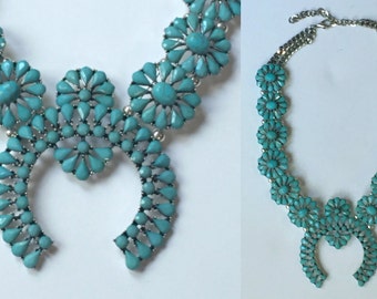 turquoise beaded squash Blossom statement Necklace turquoise bib necklace moon bohemian naja pendant half moon southwestern navajo