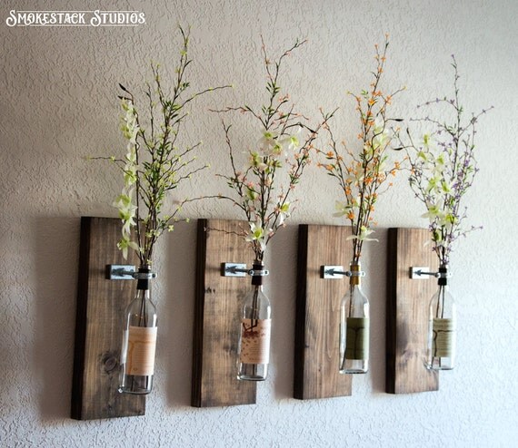 Wine Bottle Wall Vase Set Of Four Rustic Modern Wine Bottle Wall Vase Set Of Four Rustic Modern