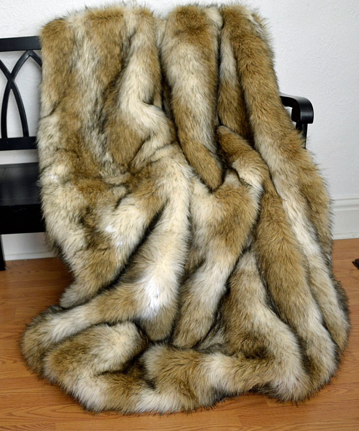 Faux Fur Throw Blanket Golden Wolf Faux by CindyHeitkampDesigns