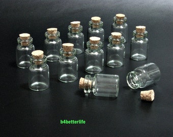 12pcs Mini Clear Glass Bottles Vials with corks. (#A7).