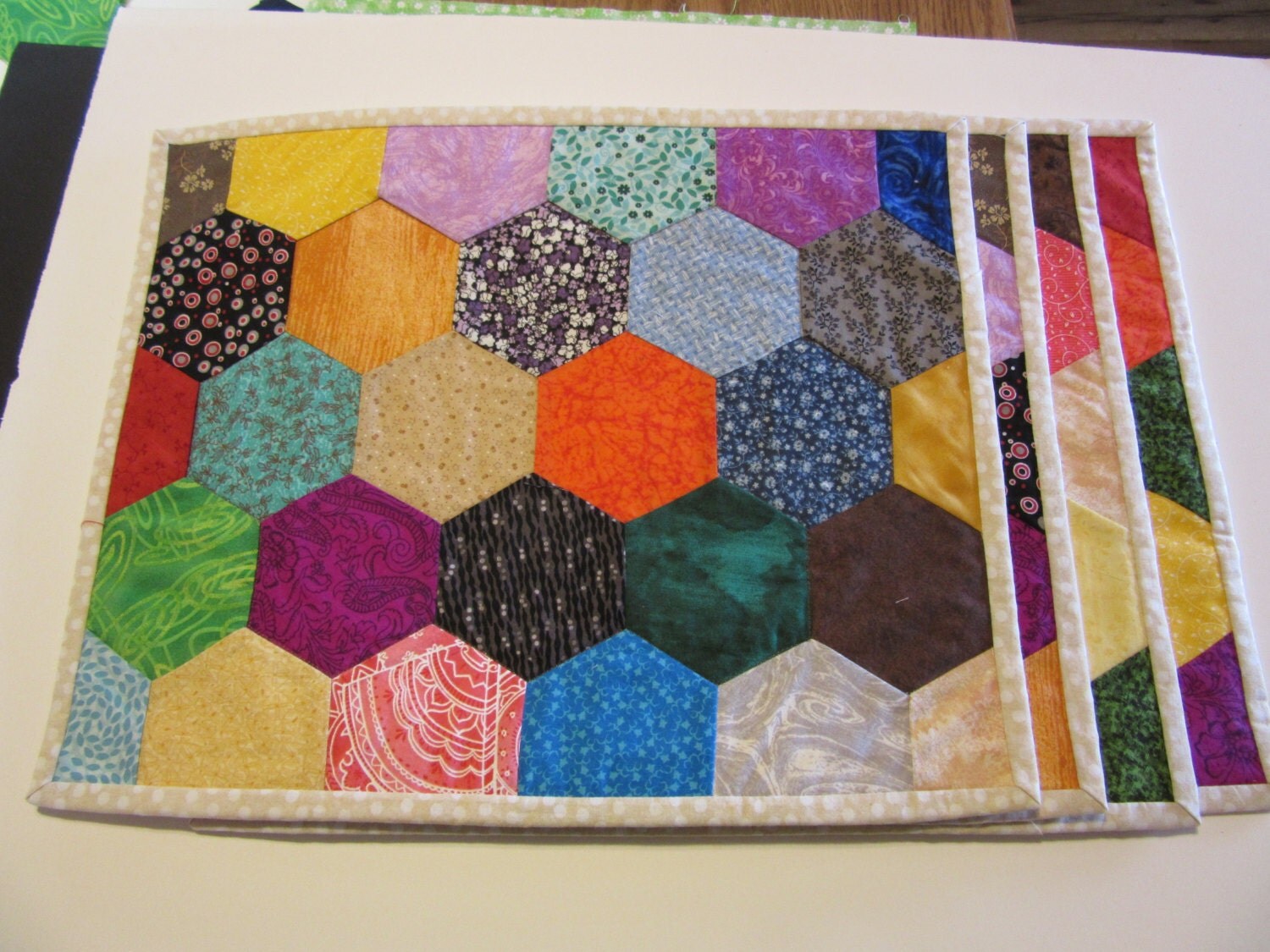 Quilted placemats rectangle placemat hexi shapes