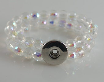 KB4506 Double Clear Crystal Elastic Bracelet with Rainbow Highlights for Snap-It Charms