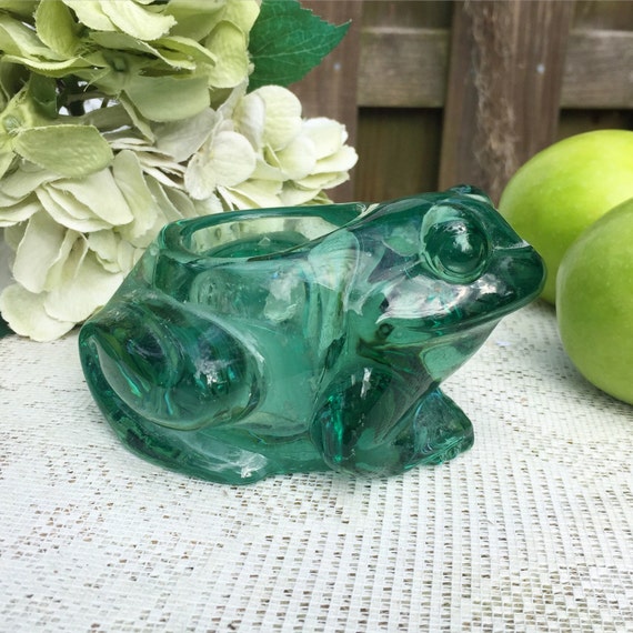 Crystal Glass Frog votive candle holder Indiana Green