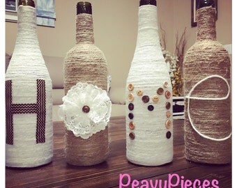 Twine HOME wine bottles, upcycled wine bottles, house warming gift, twin, jute, wine, vase, wine bottle decor, centerpiece, farmhouse decor