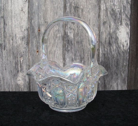 Vintage Le Smith Crystal Basket Candy Floral Bowl Crystal 2691