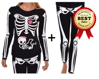 Maternity Halloween Shirt and Leggings Pregnant Skeleton with Baby Girl Halloween True MATERNITY Fit Costume - Includes Shirt and Leggings
