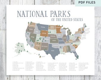 Adventure Awaits US National Park Map Nursery/Kids Print