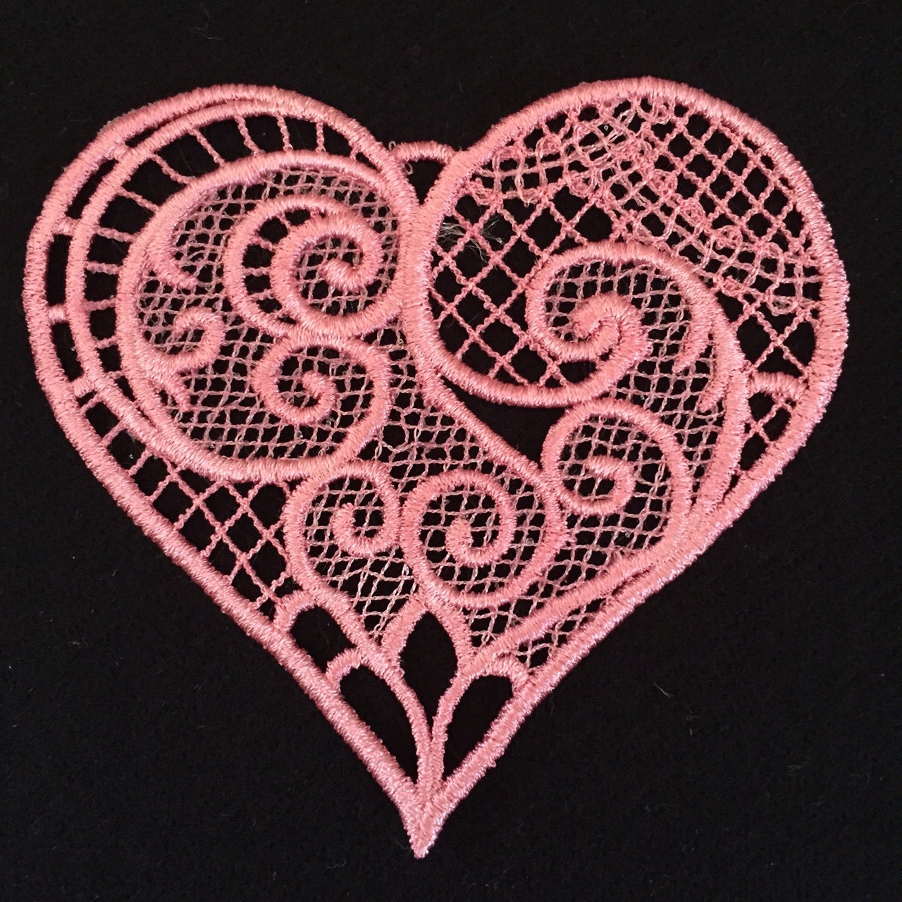 Heart Ornament Pink Free Standing Lace Embroidery