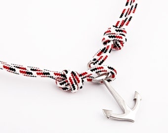 Silver Anchor Bracelet, Rope Wrap Bracelet, Nautical Anchor Bracelet, Mens Anchor Bracelet, Multi color Rope cord