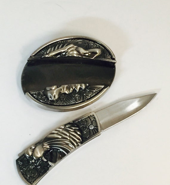 Knife tiger wildlife metal belt buckle