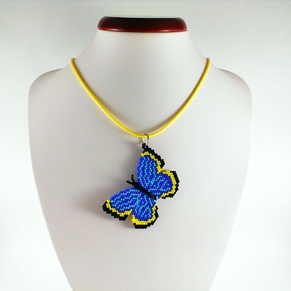 Beaded butterfly necklace Butterfly jewelry Beaded by Galiga