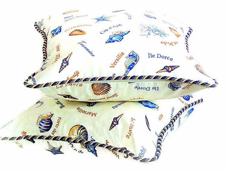 Sea life pillow sham Coastal nautical cushion 20x20 by SABDECO