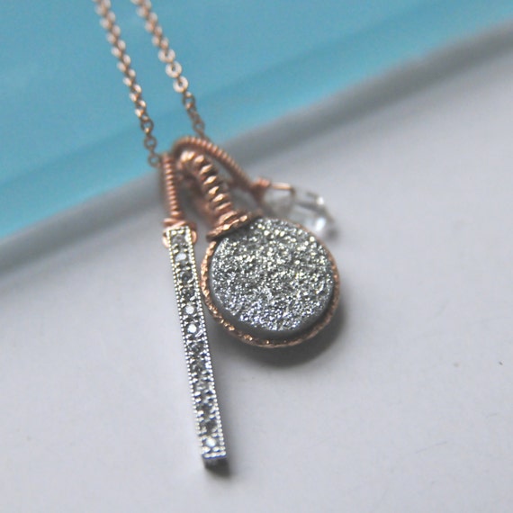 Rose gold druzy charm necklace