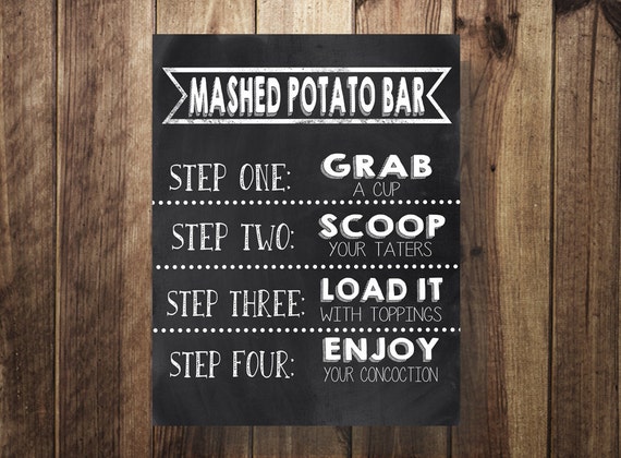 Potato Bar Sign, Mashed Potatoes Sign, Make Your Own Loaded Potato Printable, Wedding Reception, Sweet Sixteen, Birthday Party, Potato Bar