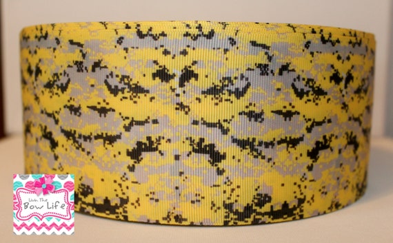 Yellow Gold Black and Gray Digital Camo 3 inch Grosgrain