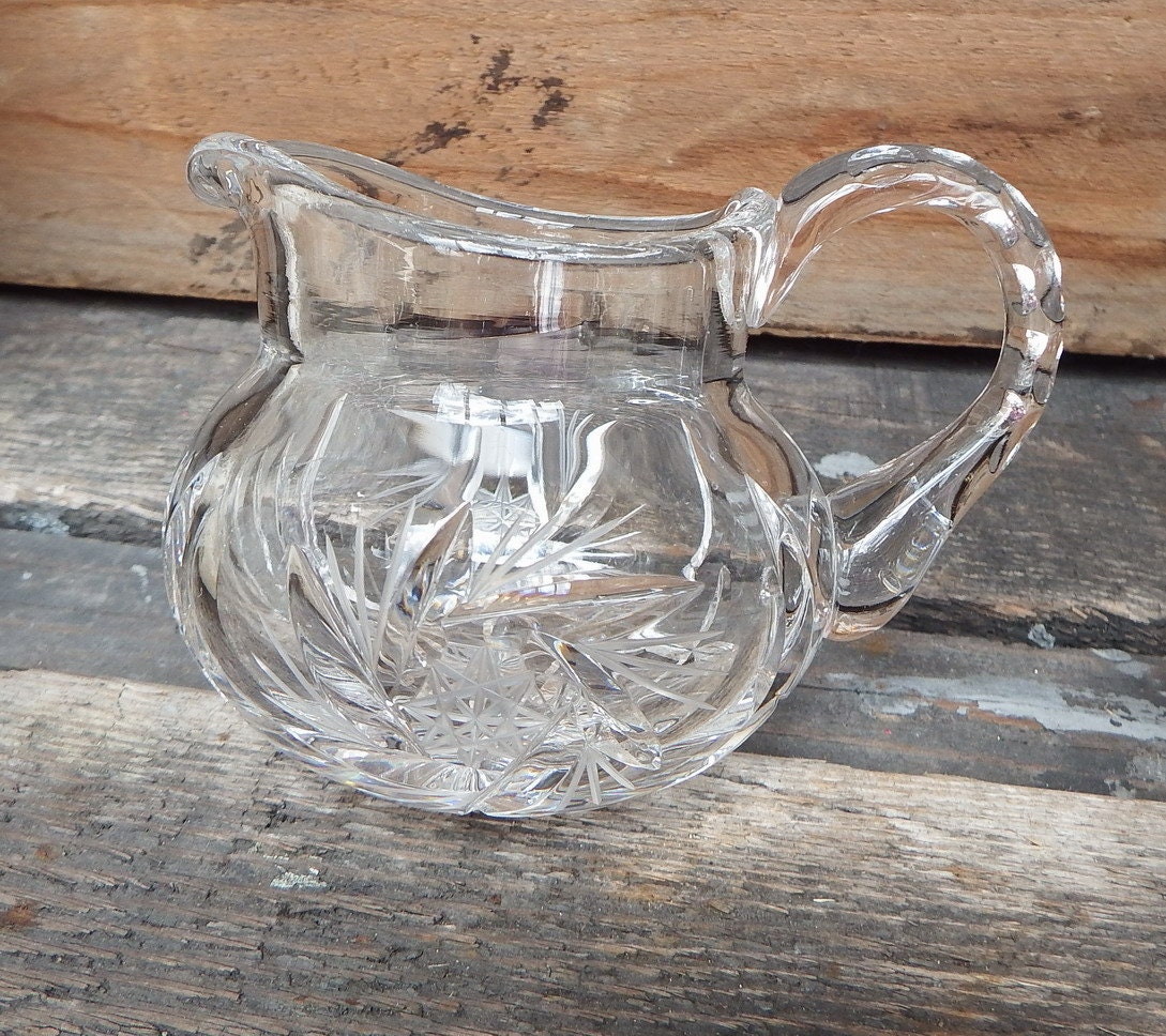 Cut Glass Creamer Mini Syrup Pitcher Small Clear Glass