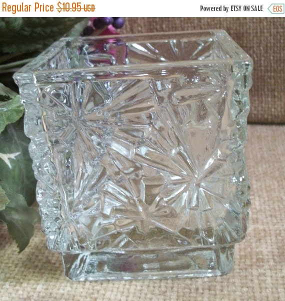Candle Holder Clear Glass Tea Light or Votive Jar by Avon Winter Lights