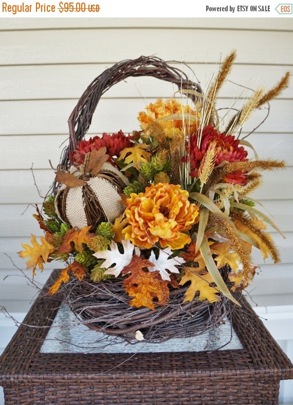 Christmas sale Fall Flower Arrangement, Home Decor, Fall Leaves, Orange ...