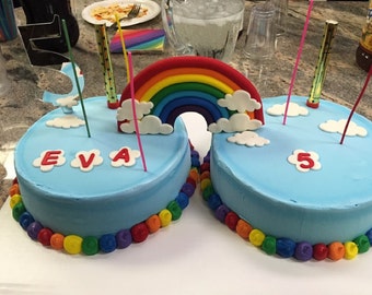 Rainbow cake topper 7.5" x 4" standing edible fondant decorations birthday 3D figure clouds birthday theme toddler by Inscribinglives
