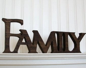 FAMILY Wood Sign, Wood Sign, FAMILY Word Sign. Stained FAMILY Letter Sign