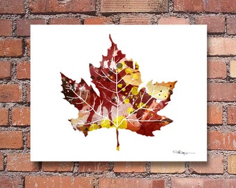 Maple Leaf Art Print - Abstract Watercolor Painting - Wall Decor