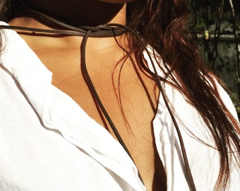 Deep Brown Vegan Leather Choker Wrap