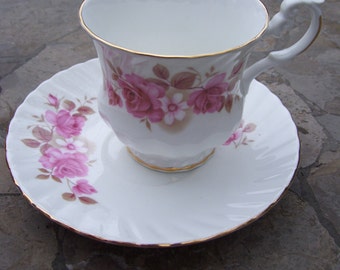 Pink Rose Teacup and Saucer,Royal Dover China,Made in England