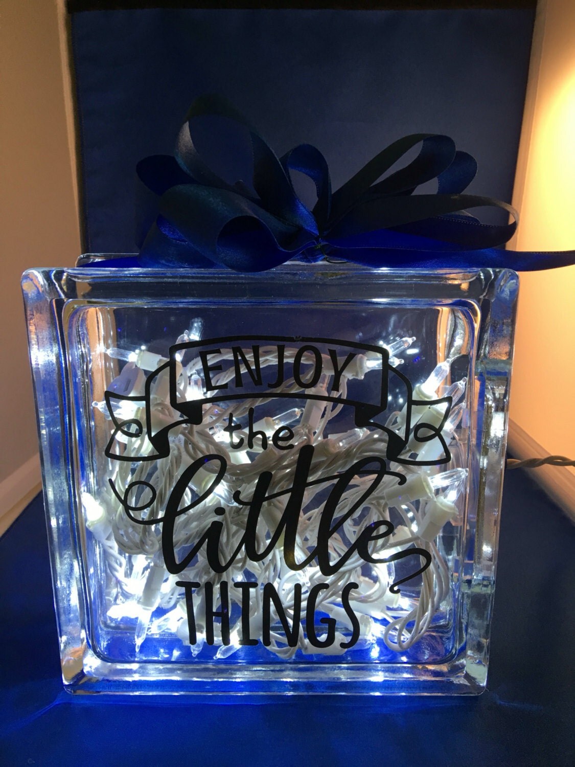 Glass block with lights Enjoy the little things