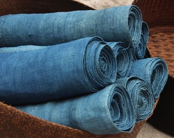 Hmong Hand Woven Indigo Hemp Fabric Vintage Soft Cool Hill Tribe Natural Organic