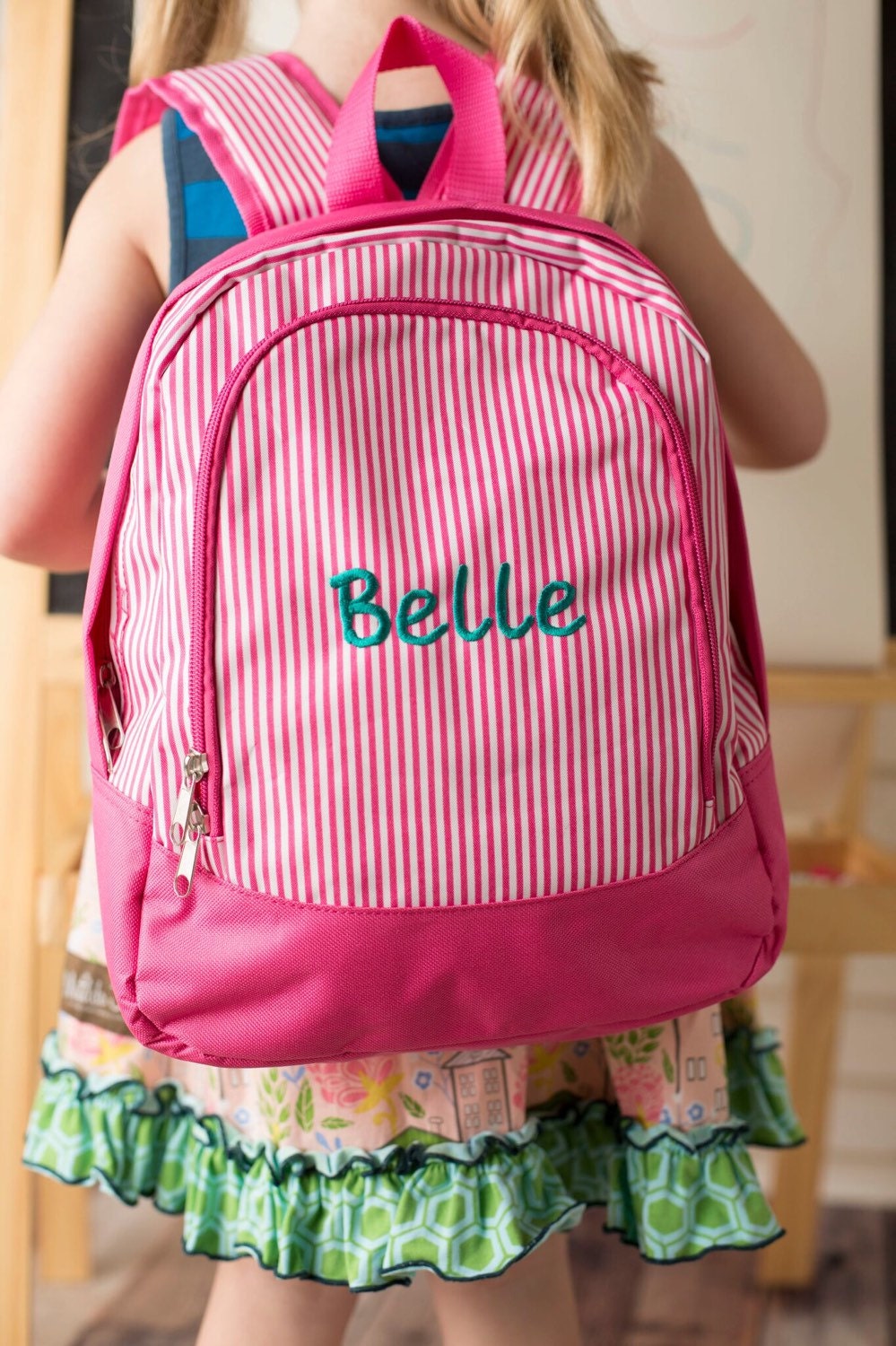 Pink pinstripe PRESCHOOL size backpack by LilStytchesBoutique