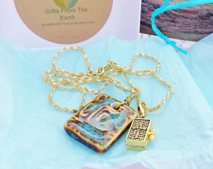 Inspirational Necklace ~ Long Gold Prayer Box Pendant ~ Boho-Chic Way To Show Your Faith ~ Thoughtful Gift For Prayer Warrior Christian BFF