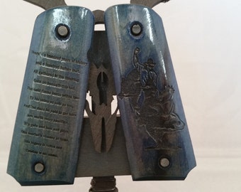 Rodeo Cowboy Poem and Bull Rider engraved 1911 Grips