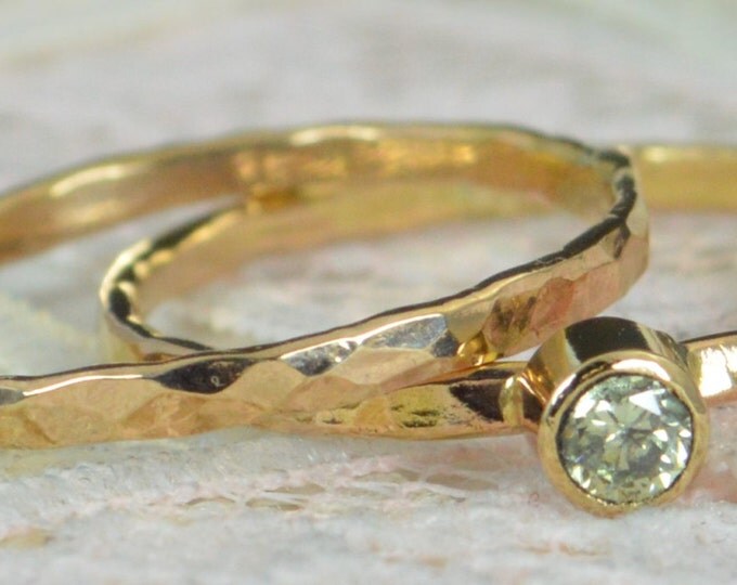 Peridot Engagement Ring, 14k Gold, Peridot Wedding Ring Set, Rustic Wedding Ring Set, August Birthstone, Solid 14k Peridot Ring