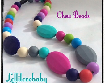 Silicone teething necklace, nursing, sensory, newborn gift, mom gift, gender neutral, Food grade chew beads gender neutral rainbow BPA free