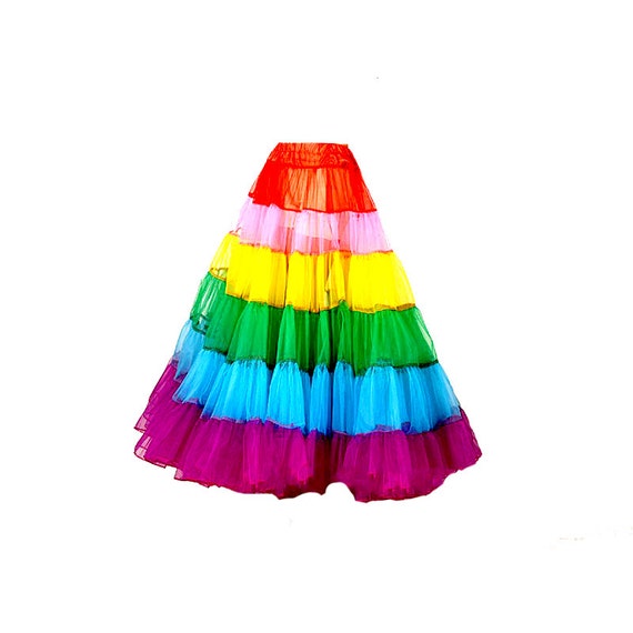 Long tulle Skirt Rainbow Color Petticoat Multi color tulle