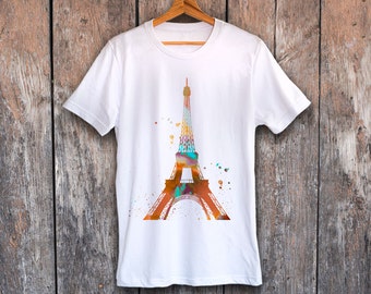 Eiffel Tower Paris T-shirt, Unisex T-shirt, ring spun Cotton 100%,watercolor print T shirt, T shirt art, T shirt animal,XS, S, M, L, XL, XXL