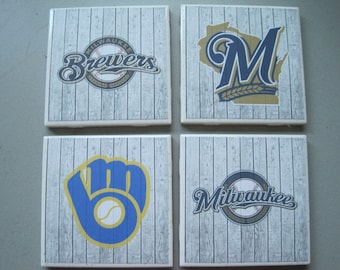 Milwaukee Brewers Themed Ceramic Tile Coasters - Set of 4