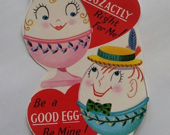Vintage kitsch cute egg cups Valentine's card sticker