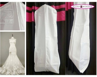 White Breathable Bridal Wedding Gown Prom Dress Garment Bag Extra Long with 10" Gusset